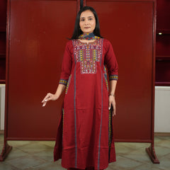 Maroon Geometric Kurti Set