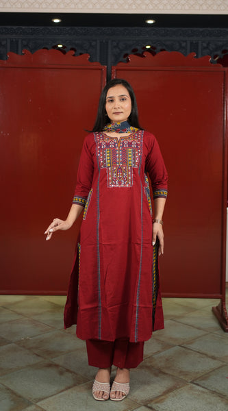 Maroon Geometric Kurti Set