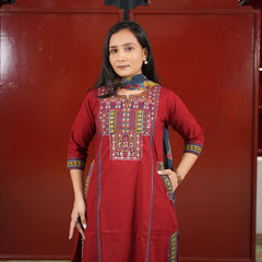 Maroon Geometric Kurti Set