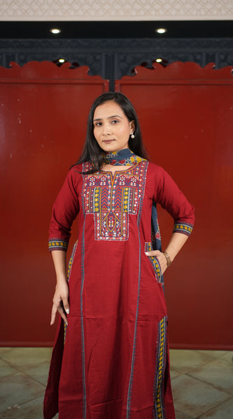 Maroon Geometric Kurti Set