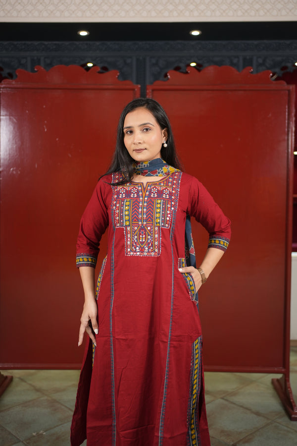 Maroon Geometric Kurti Set