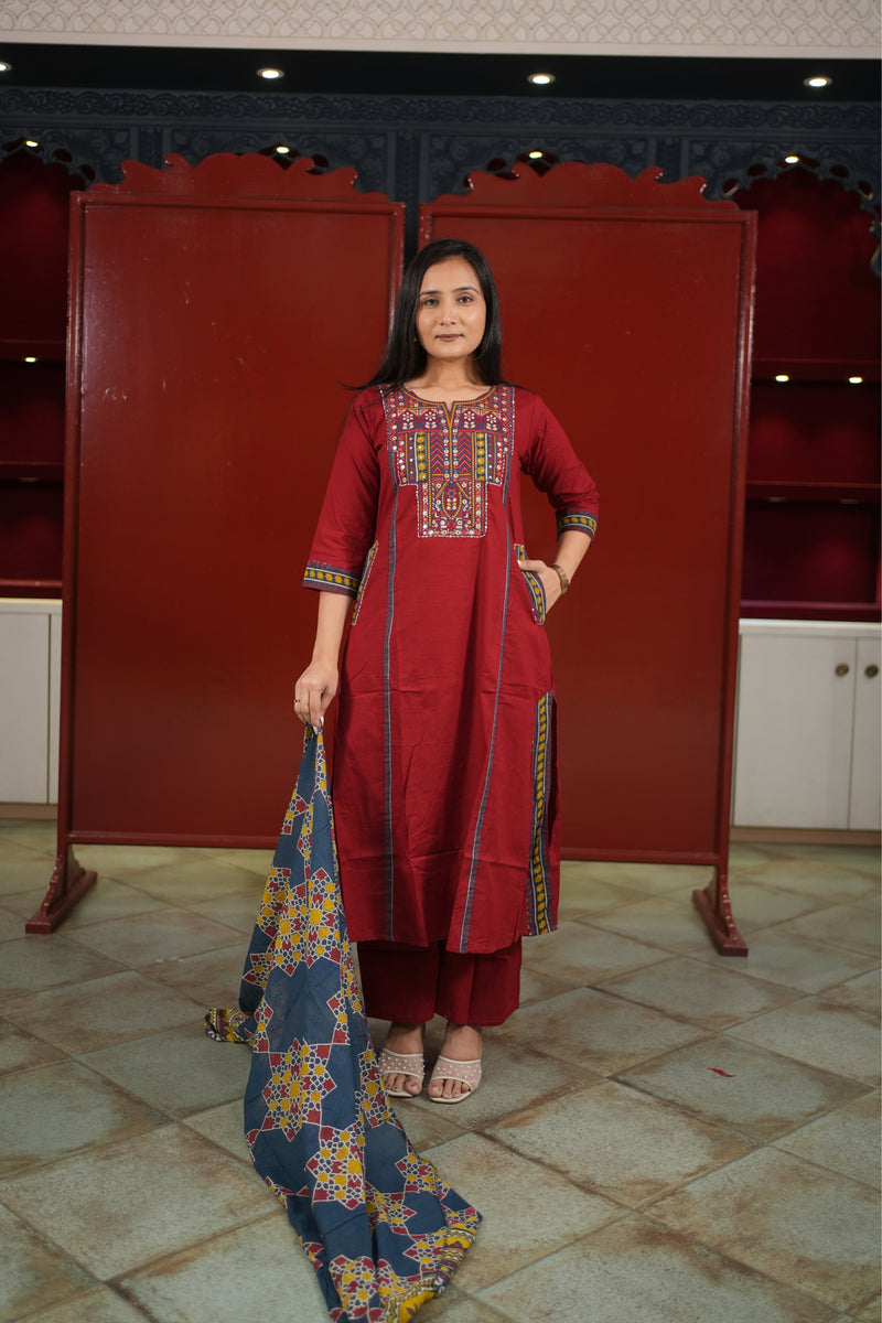 Maroon Geometric Kurti Set