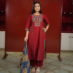 Maroon Geometric Kurti Set