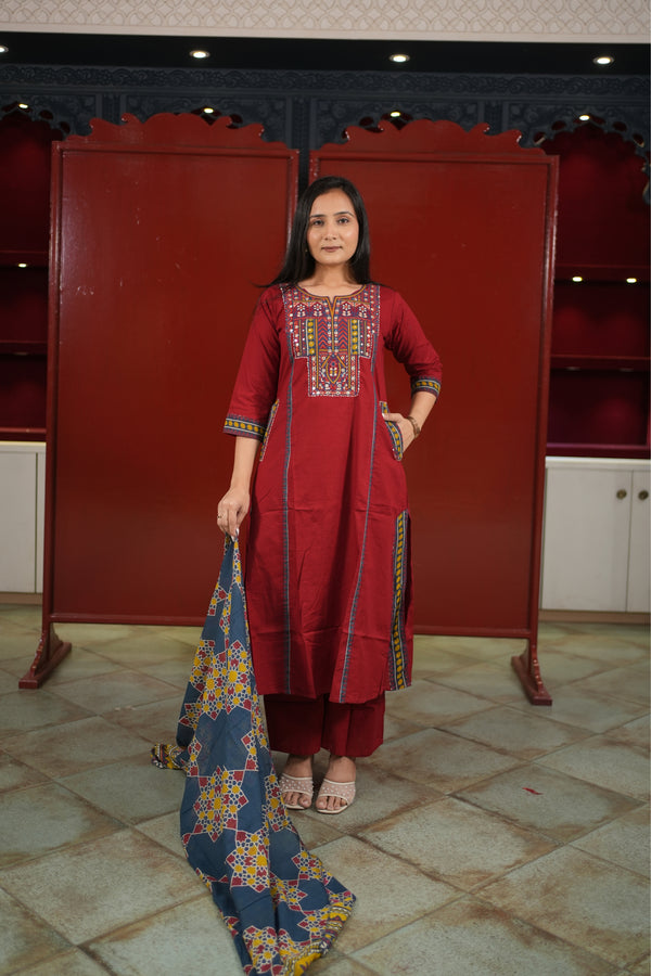 Maroon Geometric Kurti Set