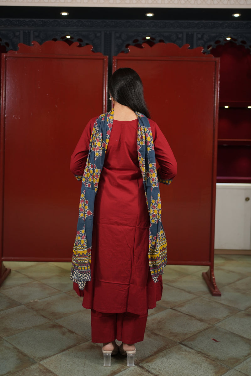 Maroon Geometric Kurti Set