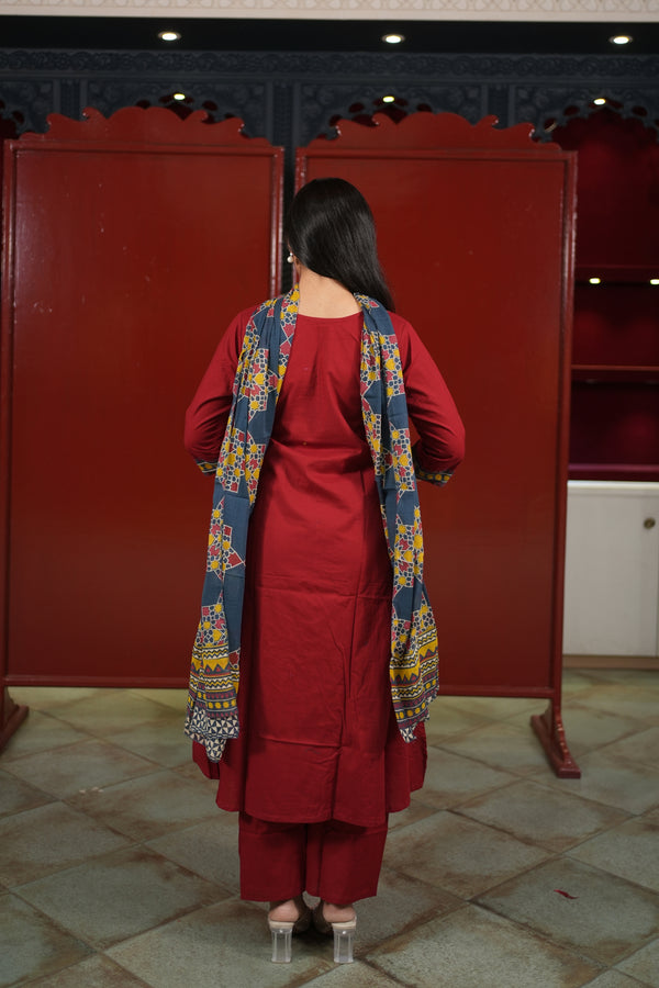 Maroon Geometric Kurti Set