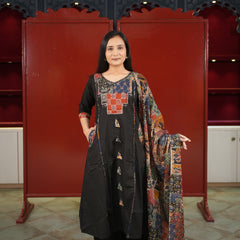 Black Patchwork Kurti Set