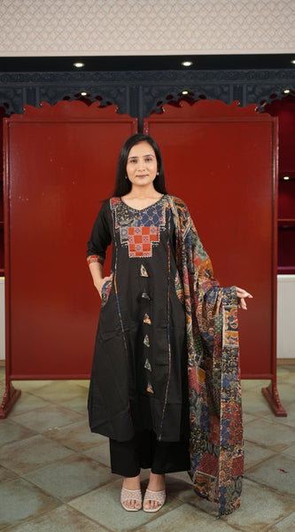 Black Patchwork Kurti Set