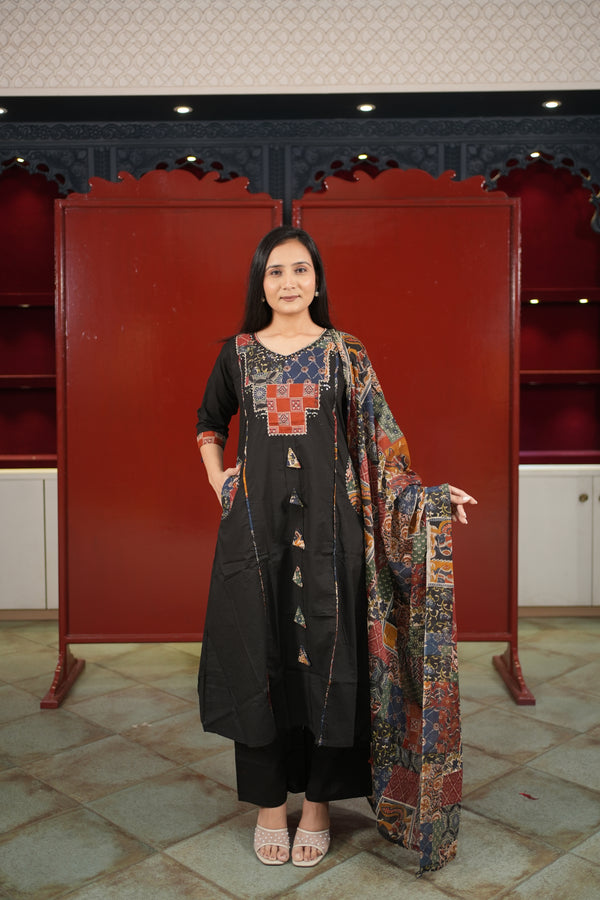 Black Patchwork Kurti Set