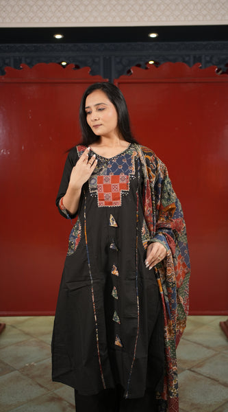 Black Patchwork Kurti Set