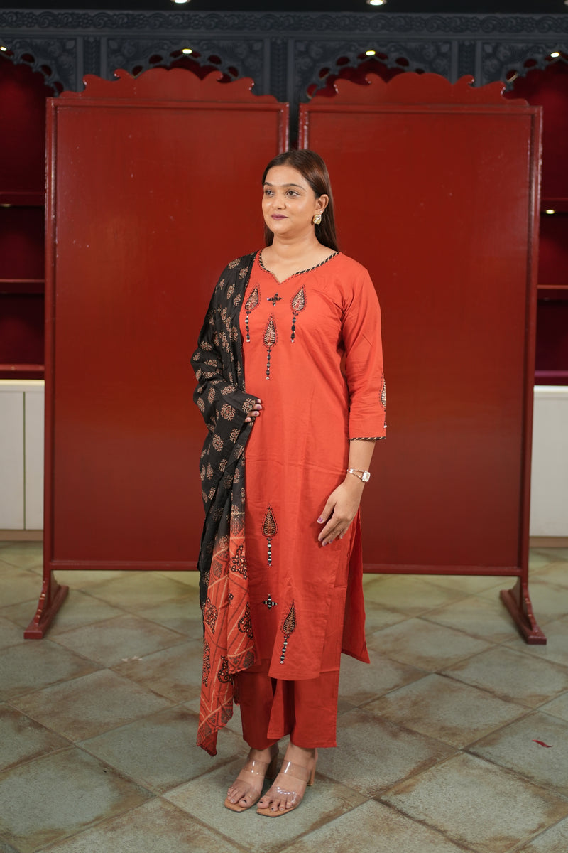 Coral Floral Kurti Set