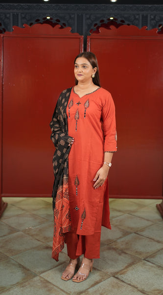 Coral Floral Kurti Set