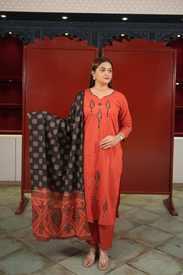 Coral Floral Kurti Set