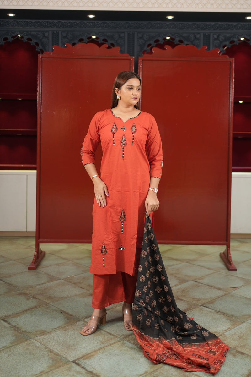 Coral Floral Kurti Set