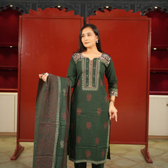 Bottle Green Printed Kurti Set