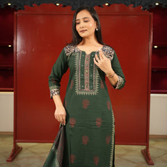 Bottle Green Printed Kurti Set