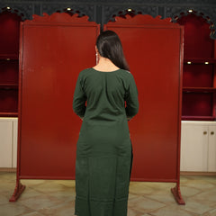 Bottle Green Printed Kurti Set
