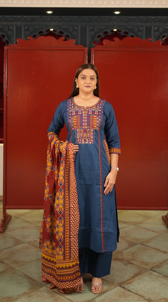 Navy Geometric Kurti Set