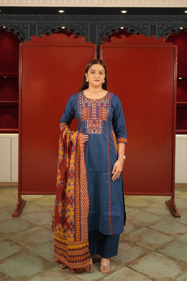 Navy Geometric Kurti Set