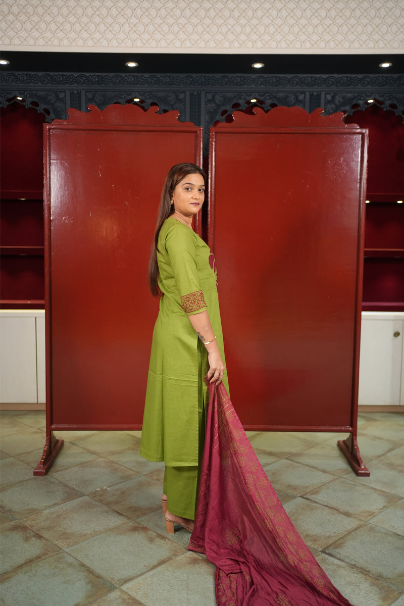 Green Floral Kurti Set