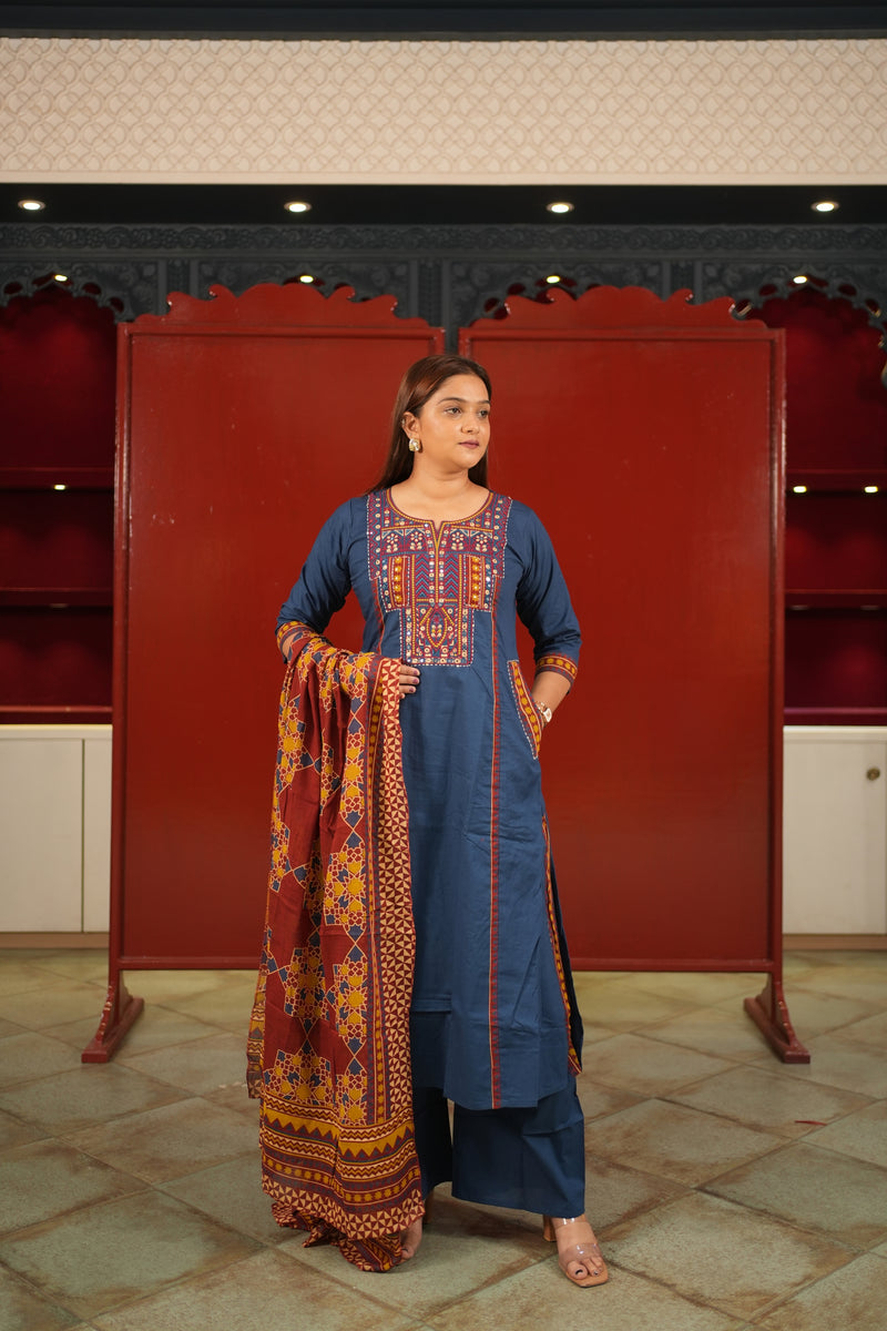 Navy Geometric Kurti Set