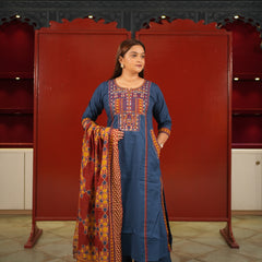 Navy Geometric Kurti Set