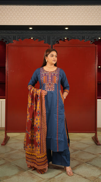 Navy Geometric Kurti Set