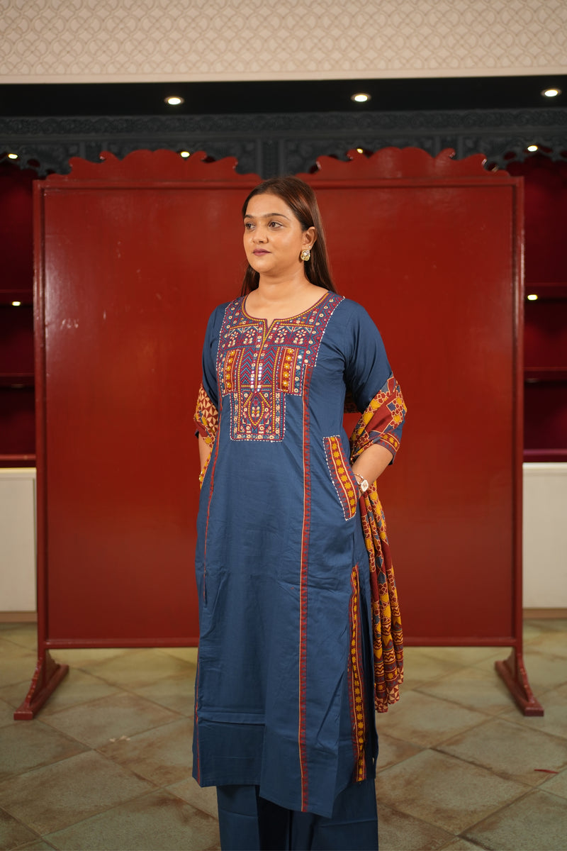 Navy Geometric Kurti Set