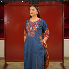 Navy Geometric Kurti Set