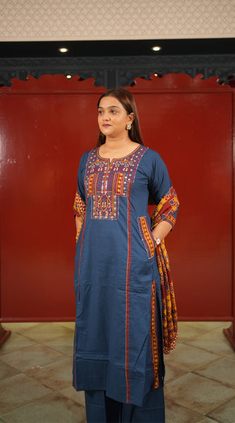 Navy Geometric Kurti Set