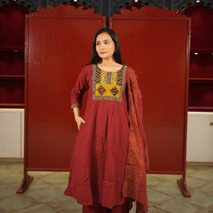 Maroon Patchwork Kurti Set
