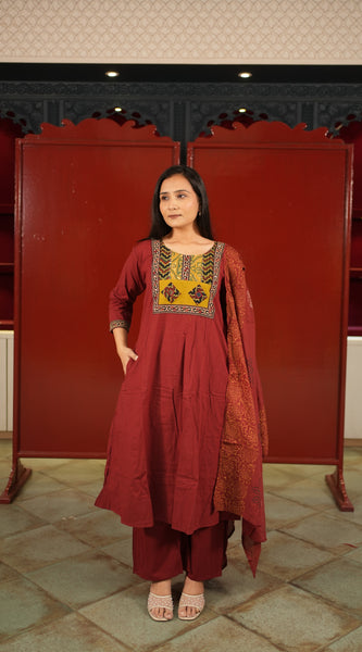 Maroon Patchwork Kurti Set