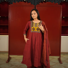 Maroon Patchwork Kurti Set