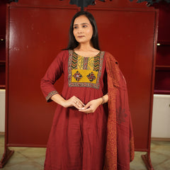 Maroon Patchwork Kurti Set