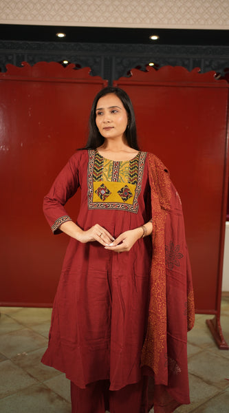 Maroon Patchwork Kurti Set