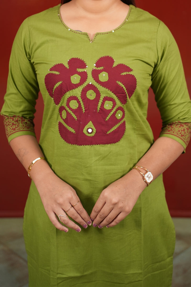 Green Floral Kurti Set