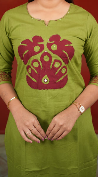 Green Floral Kurti Set
