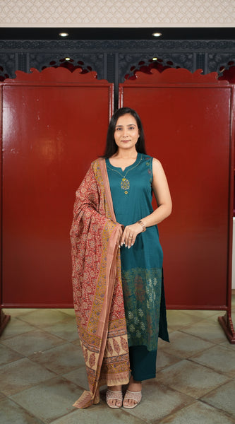 Teal Printed Kurti Set