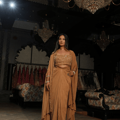Caramel Draped Lehenga Set