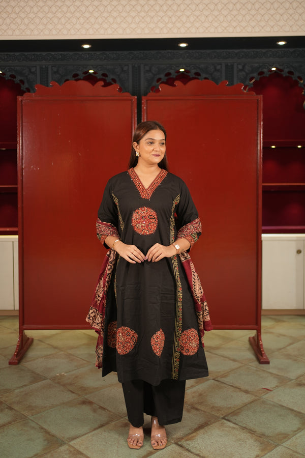 Black Medallion Kurti Set