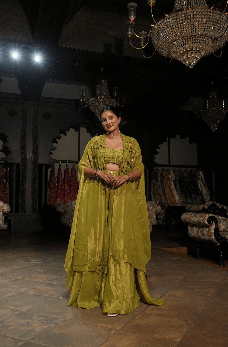 Mehendi Green Cape Lehenga Set