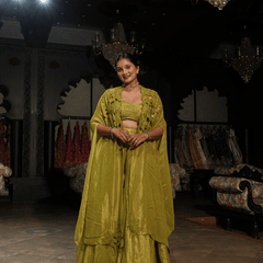 Mehendi Green Cape Lehenga Set