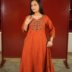Rust Embroidered Kurti Set