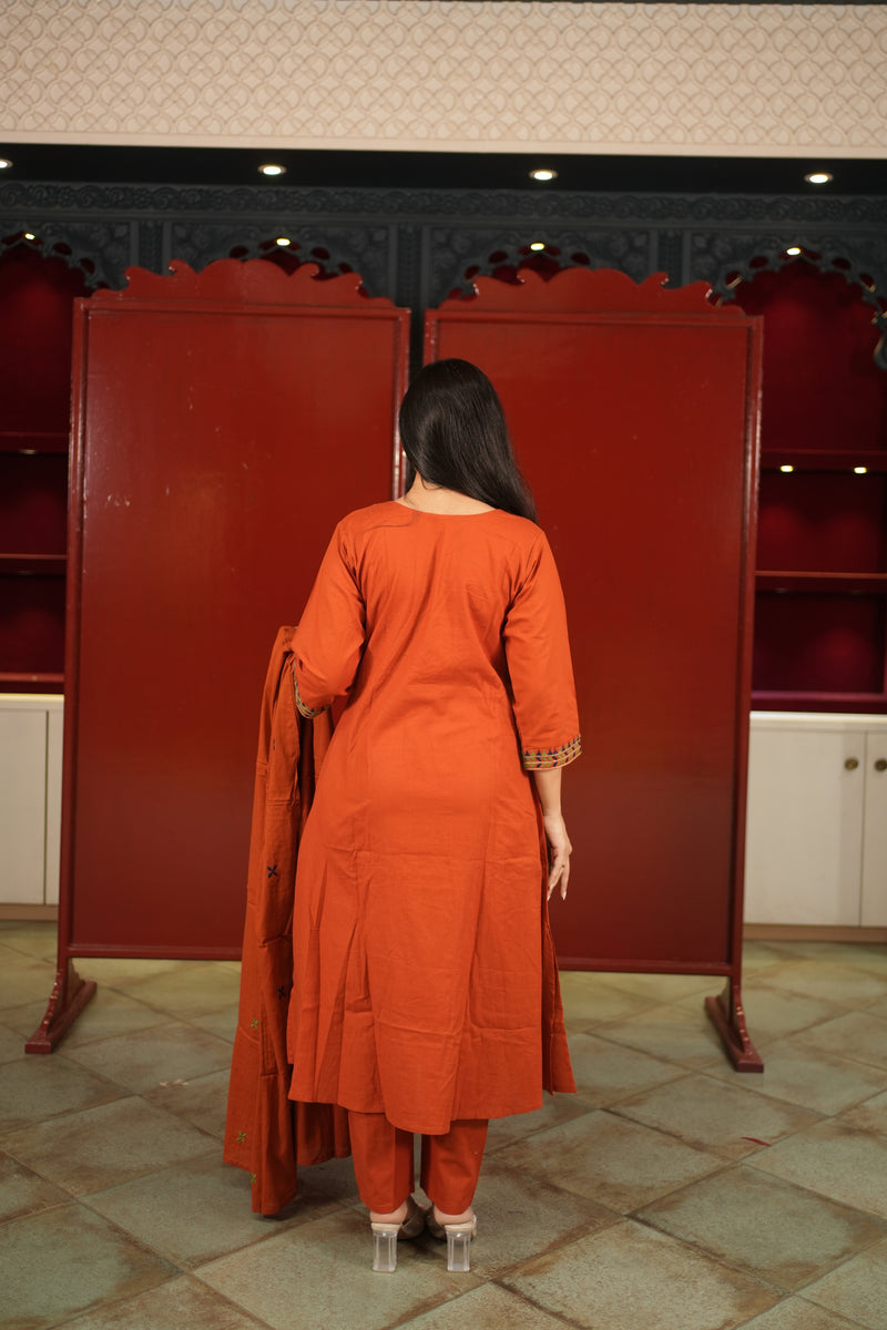 Rust Embroidered Kurti Set