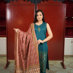 Teal Printed Kurti Set