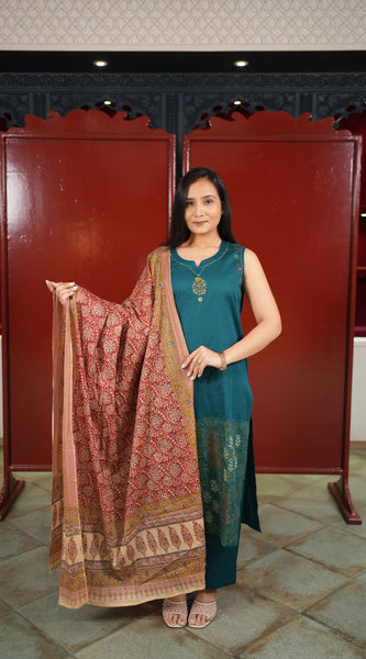 Teal Printed Kurti Set