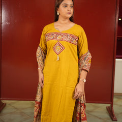 Mustard Colour-Block Kurti Set