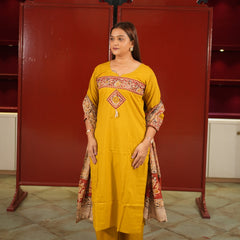 Mustard Colour-Block Kurti Set