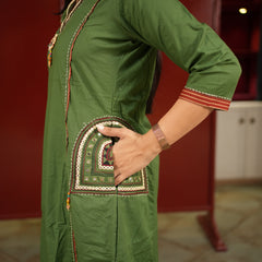 Olive V-Neck Kurti Set