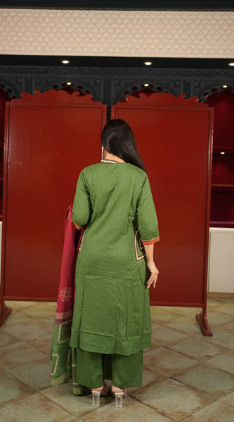 Olive V-Neck Kurti Set